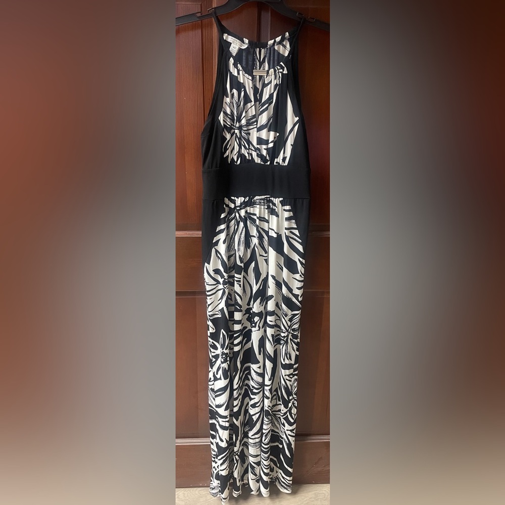 London Style Floral Black & White Womens Size XS Maxi Halter Dress